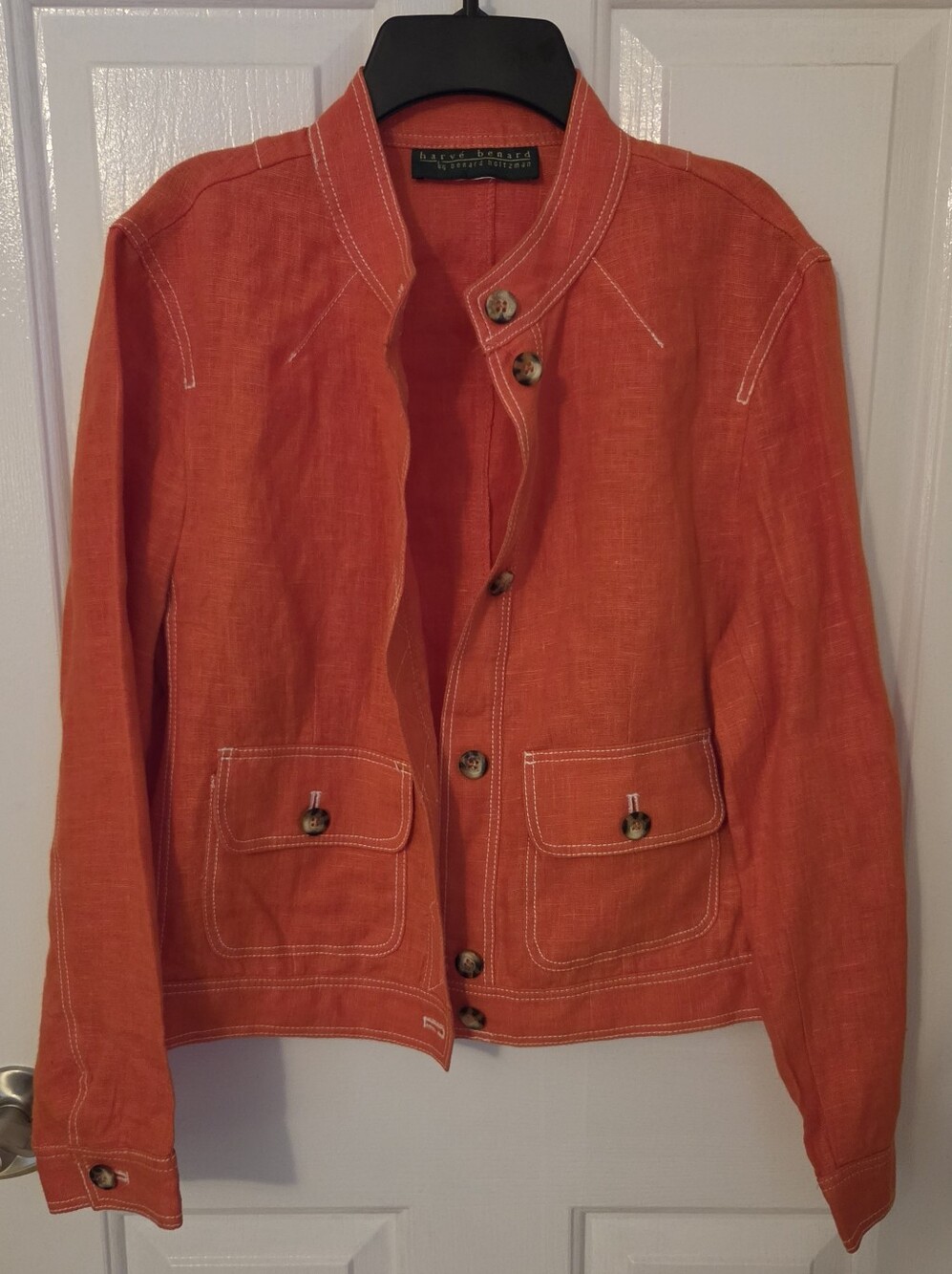 Harve Benard By Benard Holtzman Orange Linen Blend Button Jacket